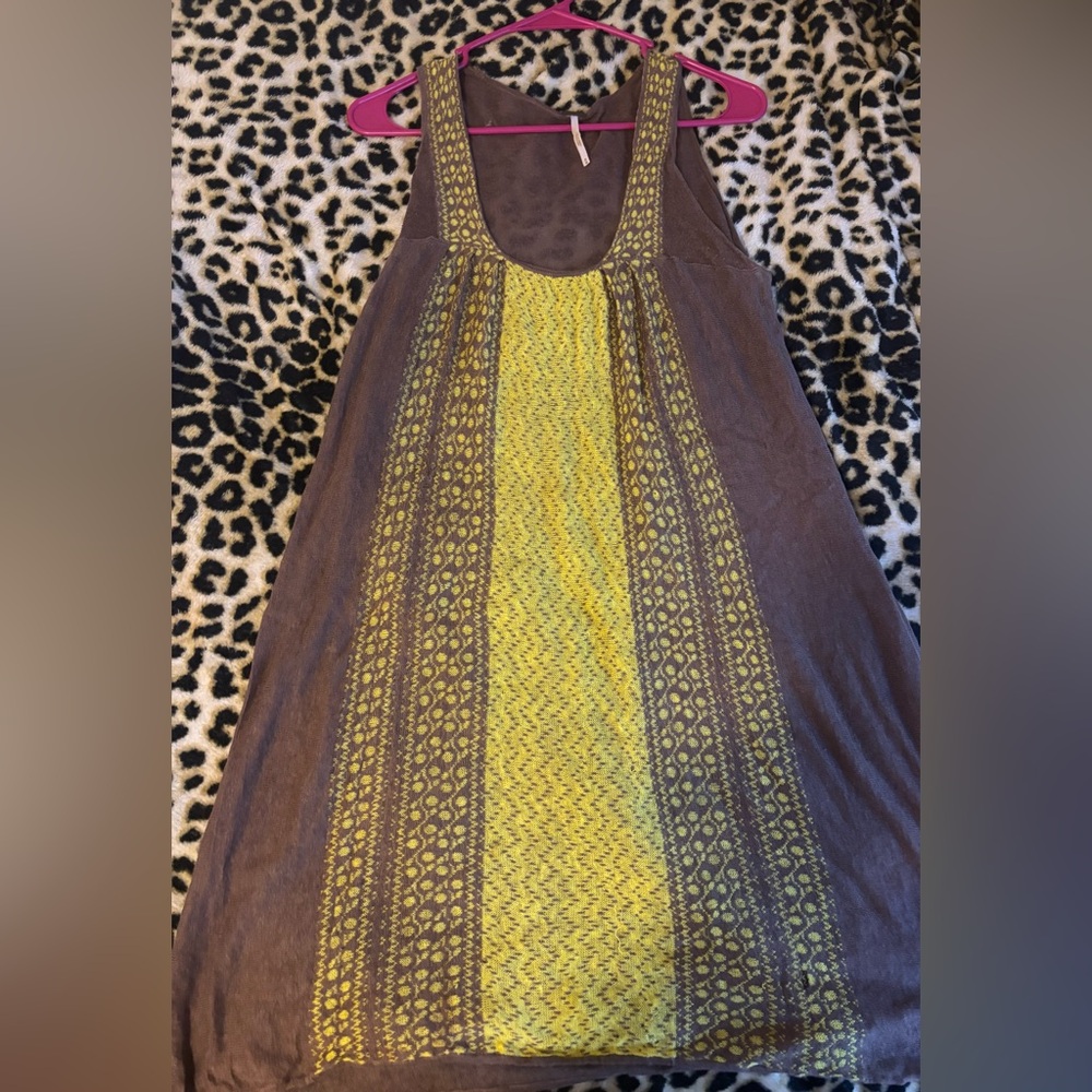 Free People Brown and Yellow Knit Dress